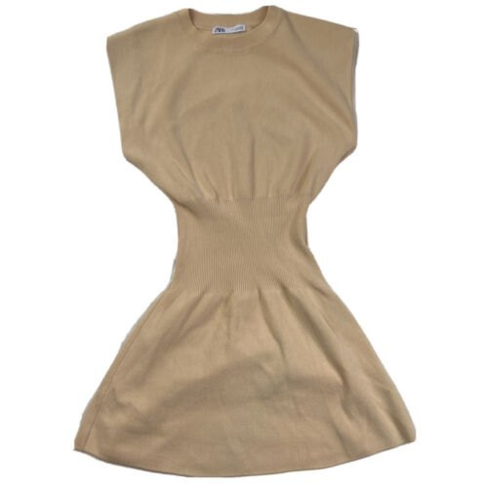 ZARA WOMAN Jersey DRESS M Shaped Waist COLOR CREAM A060622